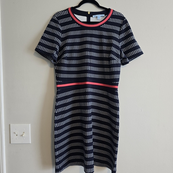 Draper James Navy Blue and White Patterned Mini Dress with Pink Trim Size L - Picture 1 of 6